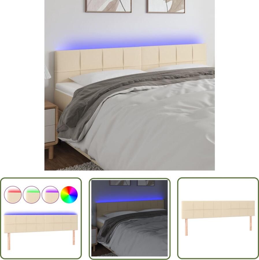 The Living Store Hoofdbord LED 180x5x78 88 cm stof crèmekleurig Hoofd Bord Led Hoofdbord Creme Hoofdbord Klassiek Beddecoratie