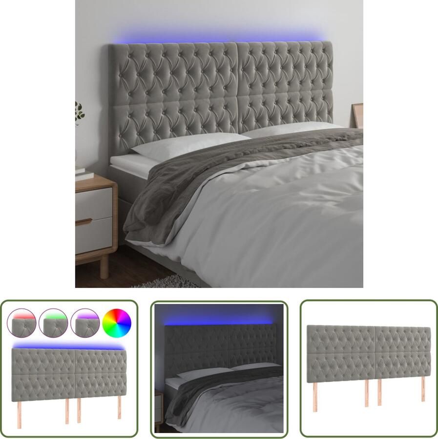 The Living Store Hoofdbord LED 180x7x118 128 cm fluweel lichtgrijs Hoofd Bord Led Hoofdbord Velvet Hoofdbord Grijs Hoofdbord Beddecoratie