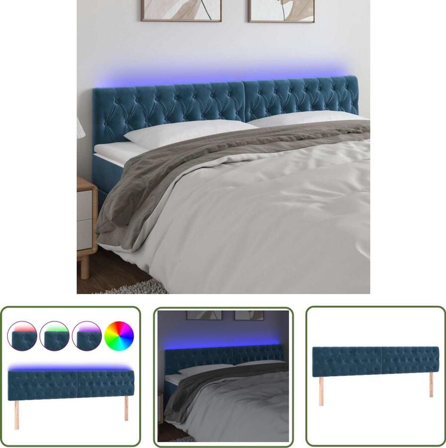 VidaXL Led Hoofdbord Hoofd Bord Hoofdbord LED 180x7x78 88 cm fluweel donkerblauw Hoofdbord Blauw Velvet Hoofdbord Slaap Kamer Decoratie