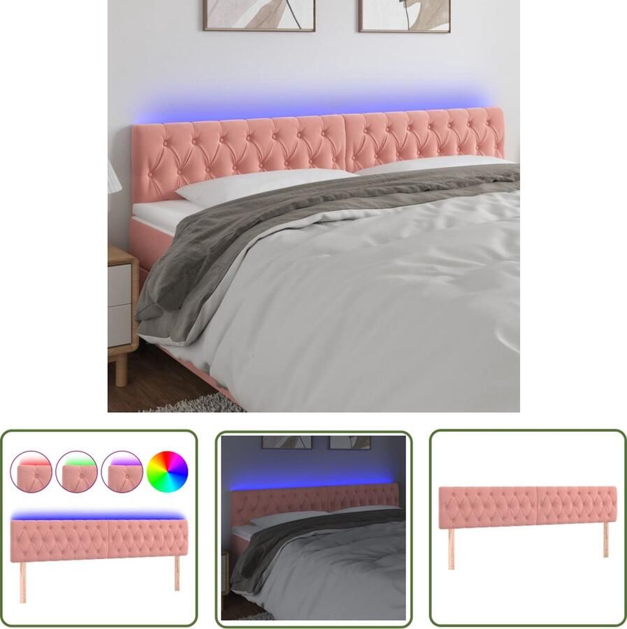 VidaXL Led Hoofdbord Hoofd Bord Hoofdbord LED 180x7x78 88 cm fluweel roze Hoofdbord Roze Velvet Hoofdbord Met Led Verlichting