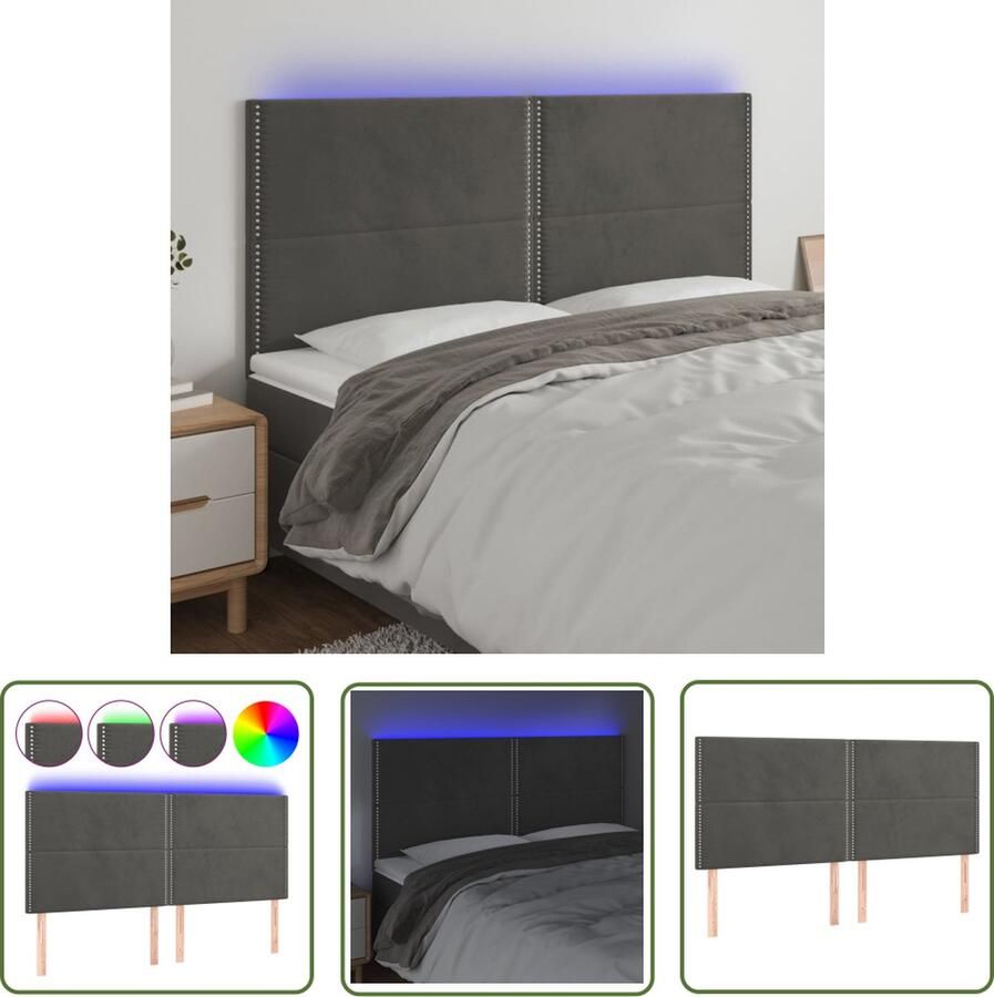 The Living Store Hoofdbord LED 200x5x118 128 cm fluweel donkergrijs Hoofd Bord Led Hoofdbord Velvet Hoofdbord Grijs Hoofdbord Bedding Accessories