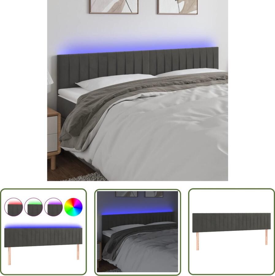 VidaXL Led Hoofdbord Hoofd Bord Hoofdbord LED 200x5x78 88 cm fluweel donkergrijs Hoofdbord Grijs Velvet Hoofdbord Met Led Verlichting