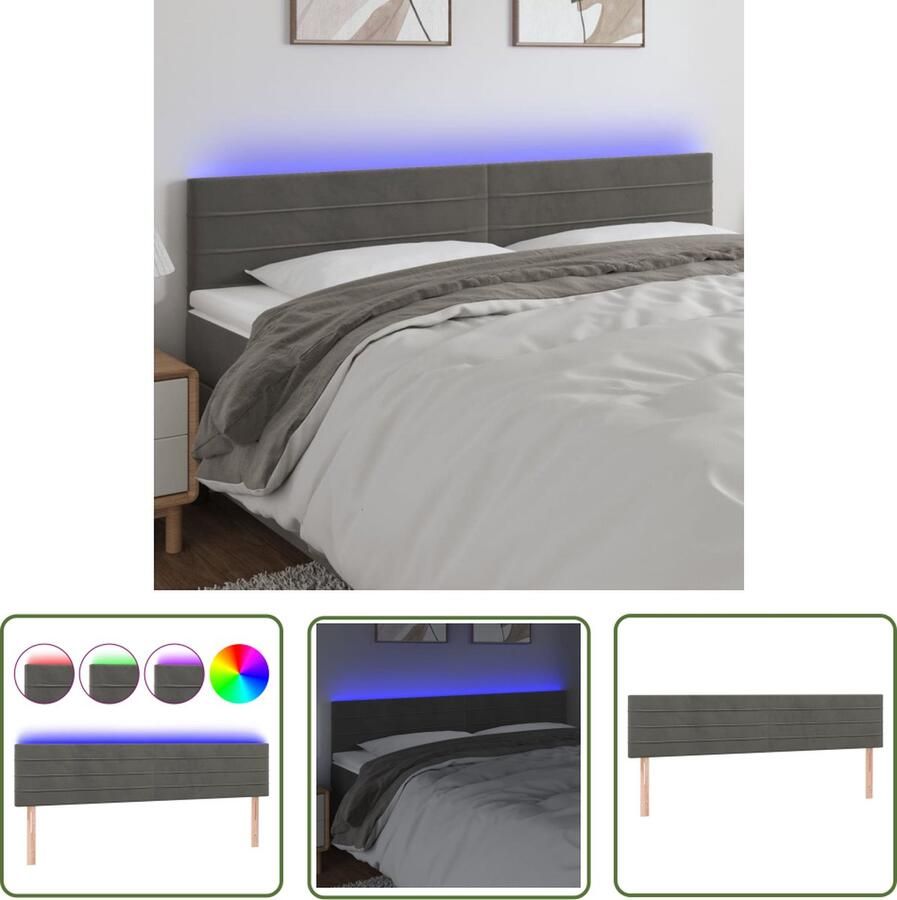 The Living Store Hoofdeind Donkergrijs Stof 200 x 5 x 78 88 cm Verstelbaar LED-Verlichting USB Incl Montagehandleiding Hoofd Bord Led Hoofdbord Velvet Hoofdbord Grijs Hoofdbord Met Led Verlichting