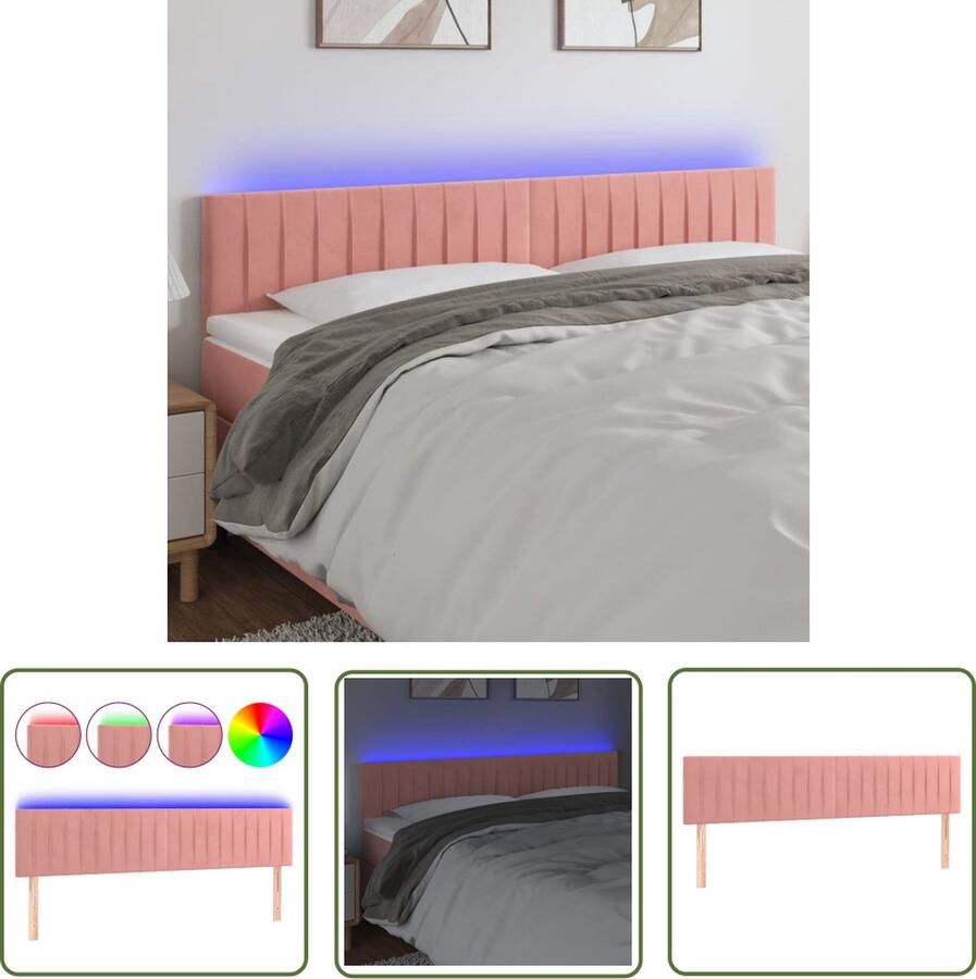The Living Store Hoofdeind LED Fluweel Roze 200x5x78 88cm Verstelbare Hoogte Hoofd Bord Led Hoofdbord Roze Velvet Hoofdbord Met Lampjes