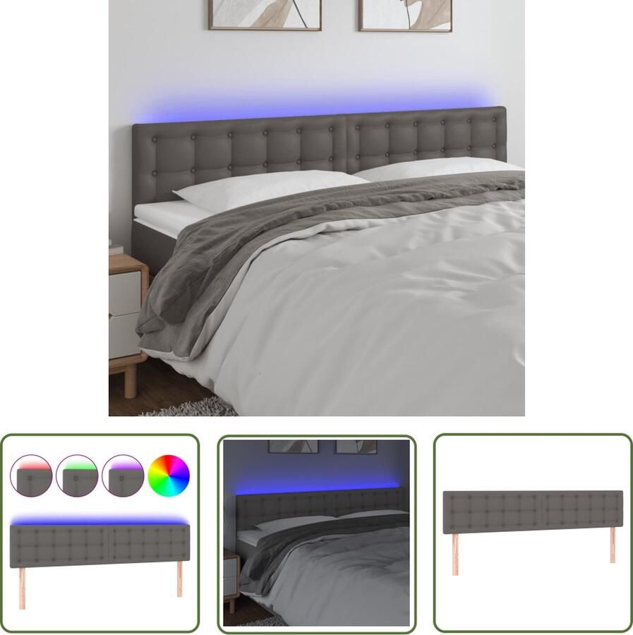 VidaXL Led Hoofdbord Hoofd Bord Hoofdbord LED 200x5x78 88 cm kunstleer grijs Hoofdbord Grijs Kunstleder Hoofdbord Adjustable Headboard