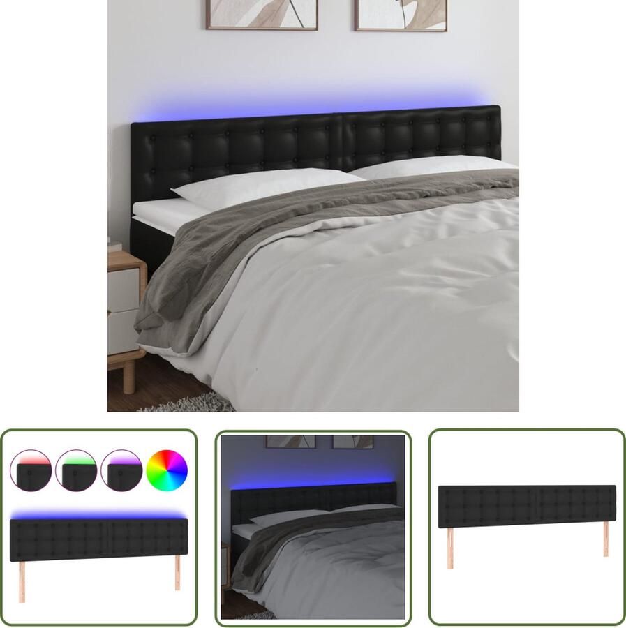 The Living Store Hoofdeind LED-strip Zwart Kunstleer 180x5x78 88 cm Verstelbare Hoogte Hoofdboard Led Hoofdbord Zwart Kunstleer Hoofdbord Met Led Verlichting