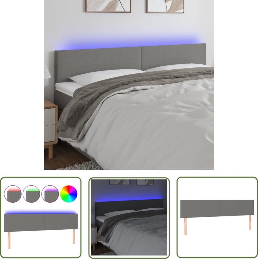 The Living Store Hoofdeind LED-hoofdbord donkergrijs 200 x 5 x 78 88 cm verstelbare hoogte comfortabele ondersteuning snijdbare LED-strip Hoofd Bord Led Hoofdbord Grijs Hoofdbord Met Led Slaapkamersdecoratie
