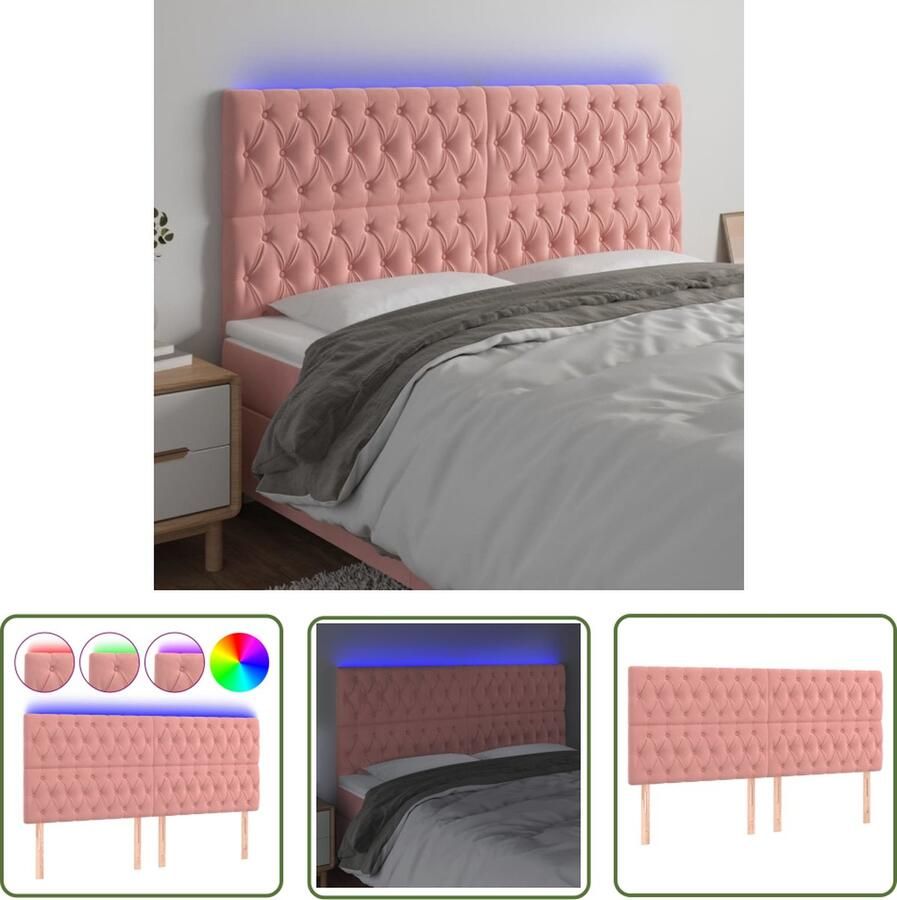 The Living Store Hoofdeinde 200 x 7 x 118 128 cm Zacht fluweel Hoofd Bord Led Hoofdbord Fluweel Hoofdbord Roze Hoofdbord Bedroom Decoratie