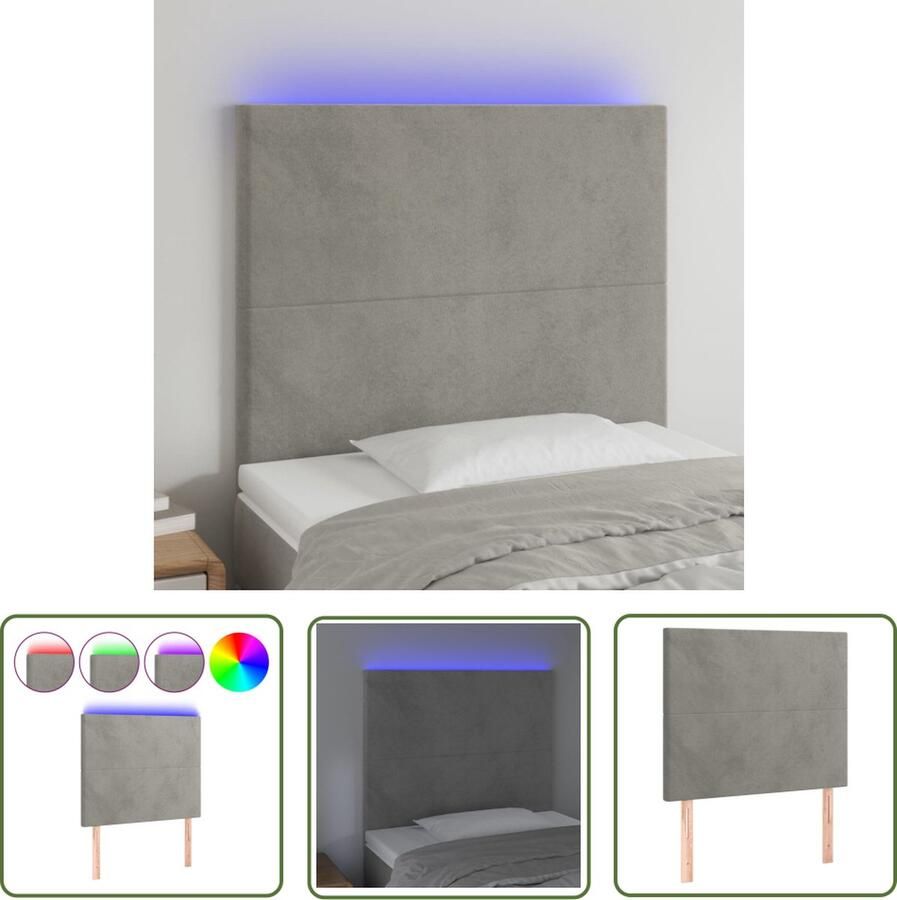 The Living Store Hoofdeind Klassiek LED Bedaccessoires Afmetingen- 80 x 5 x 118 128 cm Ken- Verstelbaar Met USB Hoofd Bord Led Hoofdbord Grijs Fluweel Hoofdbord Met Verlichting