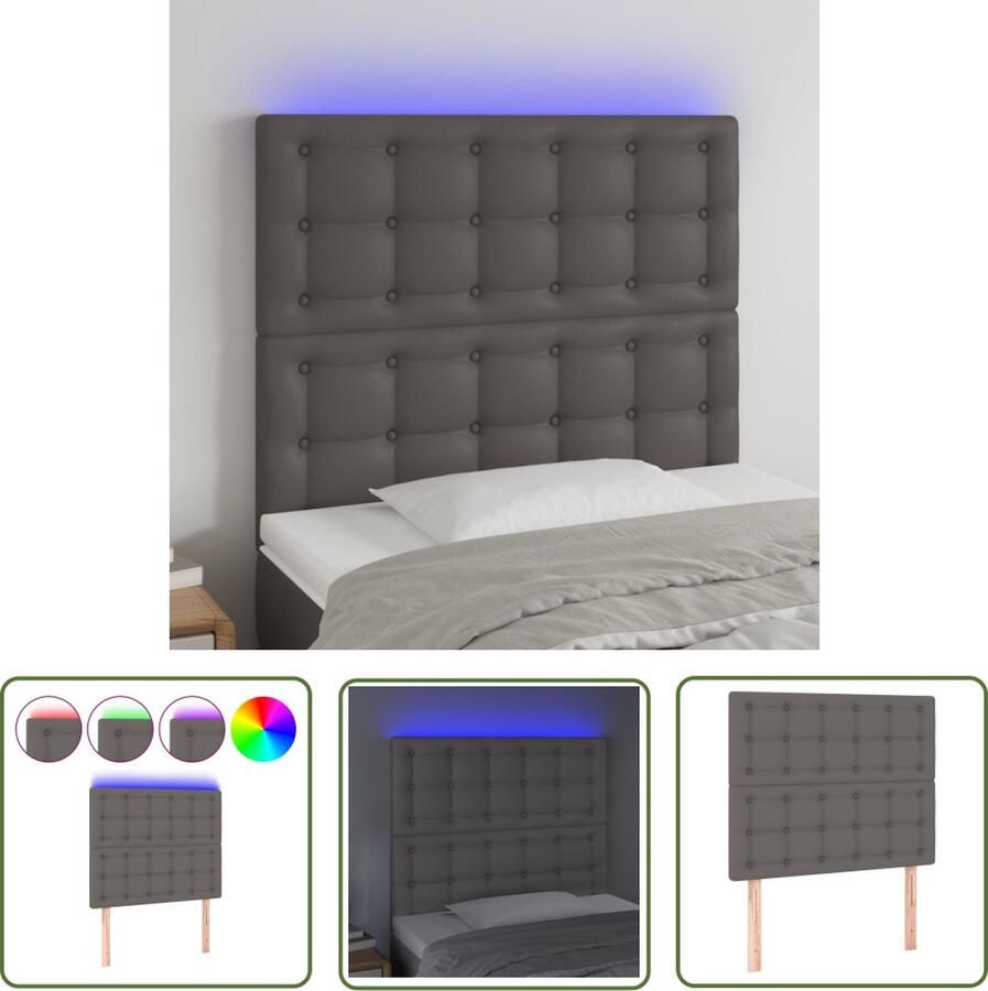 The Living Store Hoofdeind Grijs Kunstleer 80 x 5 x 118 128 cm LED-verlichting Verstelbaar Hoofd Bord Led Hoofdbord Grijs Kunstleder Hoofdbord Adjustable Headboard