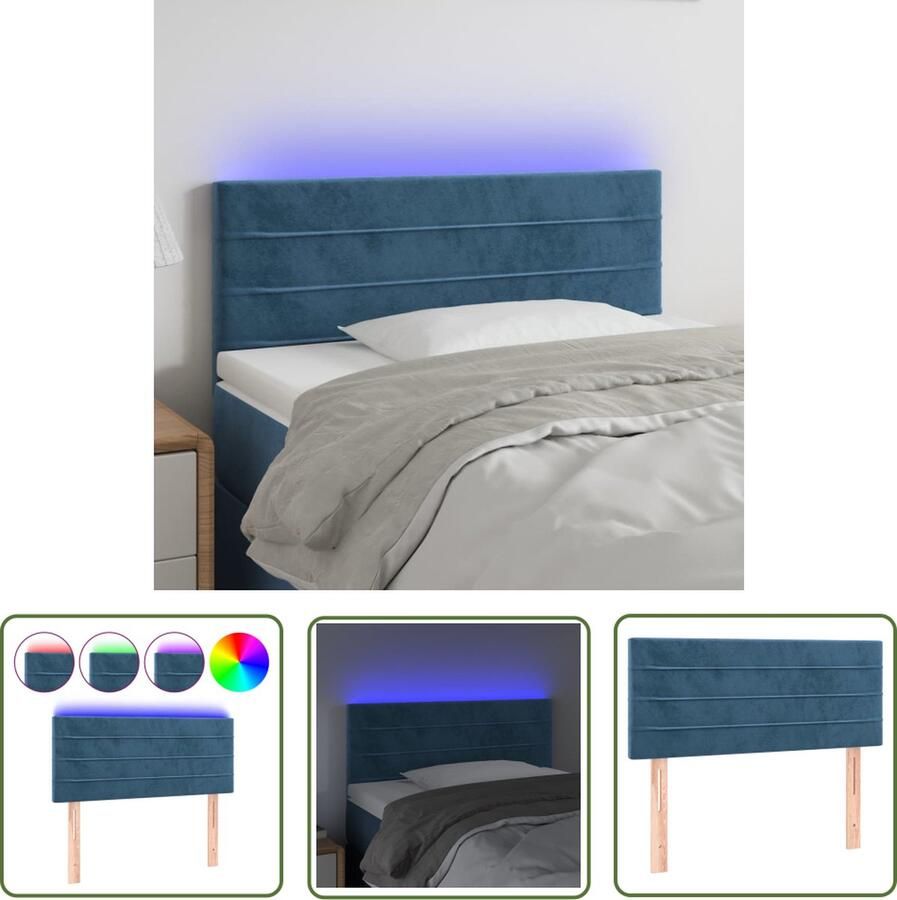 The Living Store donkerblauw LED-hoofdbord 80x5x78 88 cm verstelbare hoogte zacht fluweel kleurrijke LED-verlichting Hoofd Bord Led Hoofdbord Velvet Hoofdbord Blauw Hoofdbord Beddecoratie