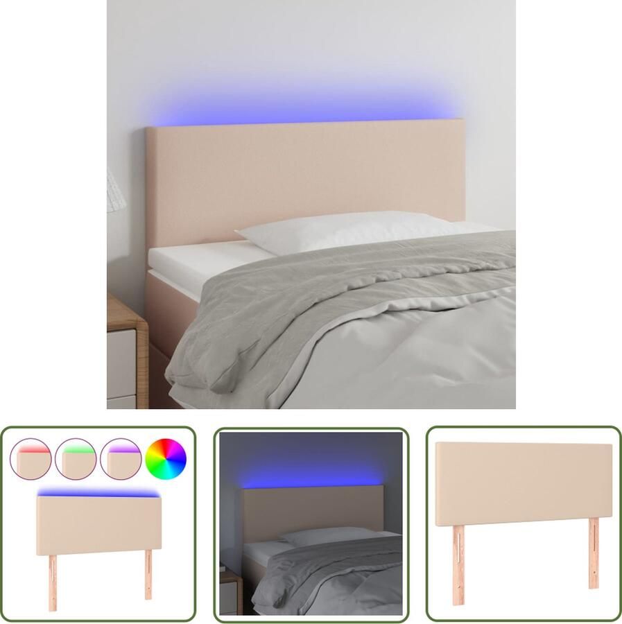 The Living Store Hoofdeind LED-strip Kunstleer Cappuccino 80 x 5 x 78 88 cm Verstelbaar Hoofd Bord Led Hoofdbord Kapstok Kunstleder Hoofdbord Bruin Hoofdbord