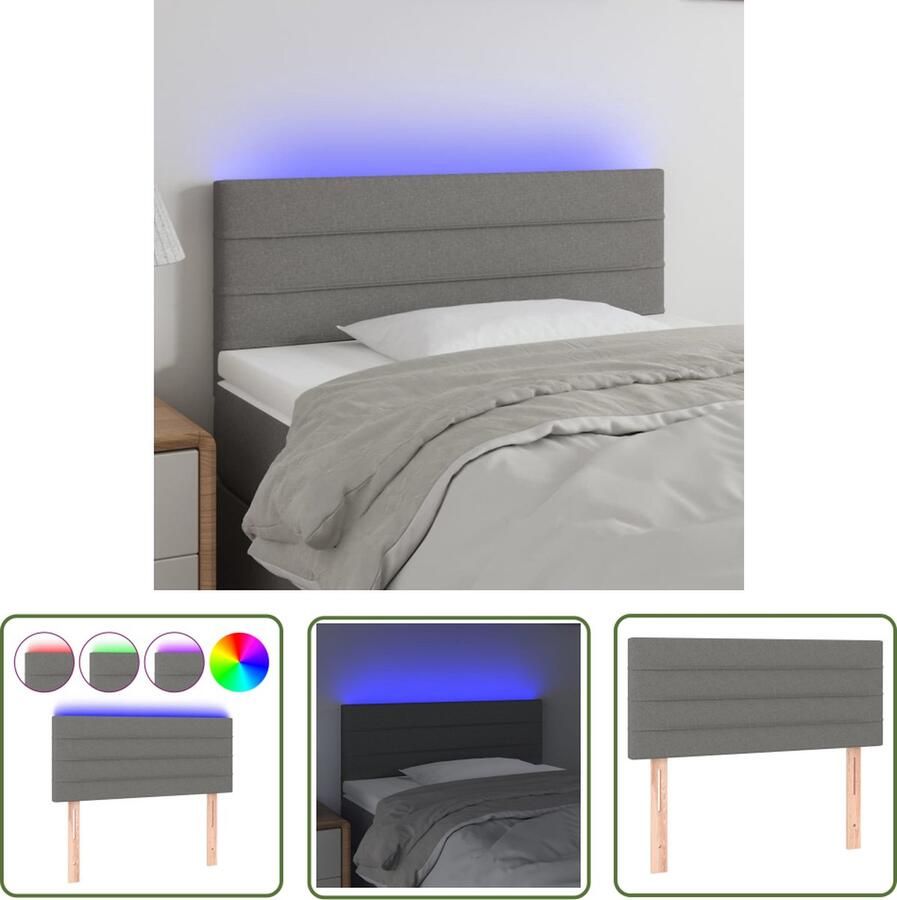 The Living Store Hoofdeind Donkergrijs LED Verlichting Verstelbare Hoogte Duurzaam Materiaal 80 x 5 x 78 88 cm Hoofd Bord Led Hoofdbord Grijs Beddengoed Slaapkamersdecoratie
