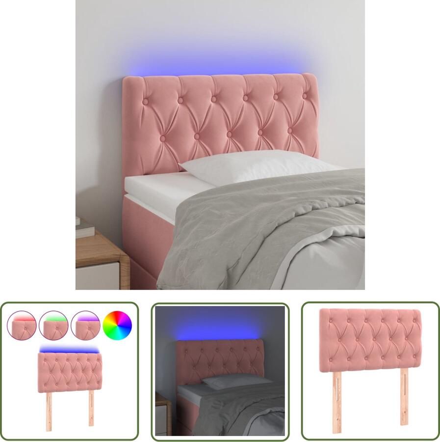 The Living Store Hoofdeinde LED-strip Roze 80 x 7 x 78 88 cm Zacht fluweel Hoofd Bord Led Hoofdbord Roze Velvet Hoofdbord Met Led Verlichting