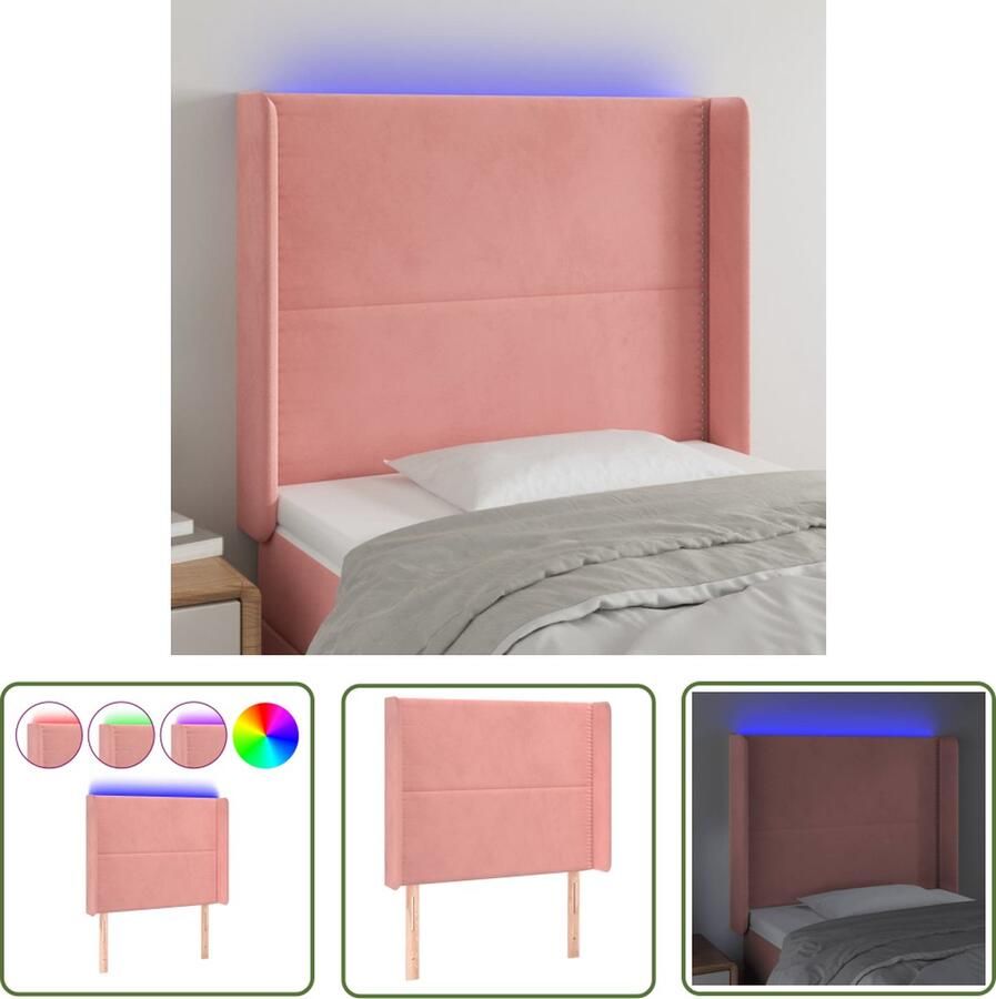 The Living Store Hoofdbord Zacht Fluweel LED-verlichting Verstelbare Hoogte Comfortabele Ondersteuning Snijdbare LED-strip Hoofd Bord Led Hoofdbord Velvet Hoofdbord Roze Hoofdbord Slaapkamersdecoratie