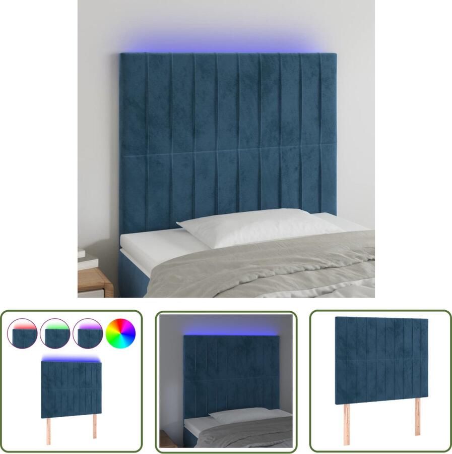 The Living Store Hoofdeind Donkerblauw Stof 90x5x118 128 cm Inclusief LED-strip Hoofd Bord Led Hoofdbord Velvet Hoofdbord Blauw Hoofdbord Slaapkamersdecoratie
