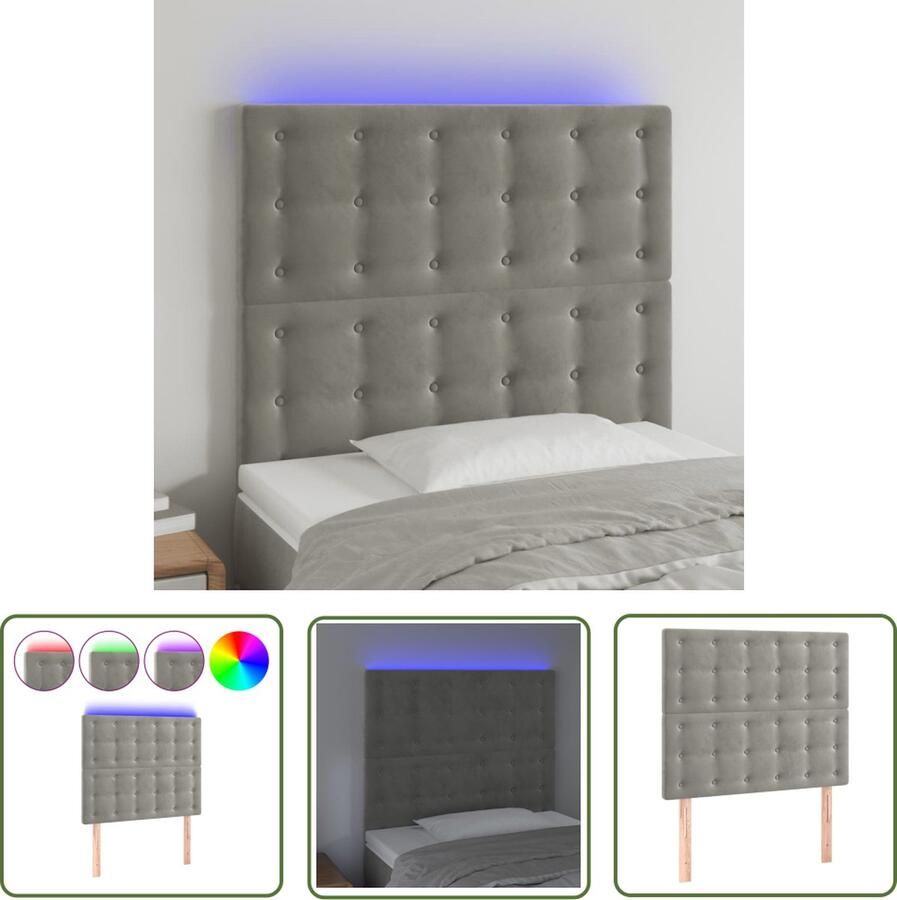 The Living Store Hoofdeind LED lichtgrijs 90x5x118 128 cm Verstelbaar Fluweel Schuimvulling IP65 Hoofd Bord Led Hoofdbord Grijs Fluweel Hoofdbord Adjustable Headboard