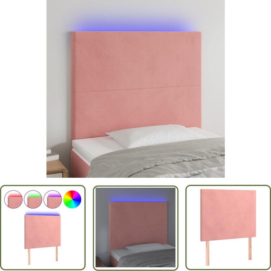 The Living Store Hoofdeinde Klassiek LED-hoofdeind 90 x 5 x 118 128 cm Kleur- Roze Materiaal- Polyester LED-strip- 55 cm DC 5V Hoofd Bord Led Hoofdbord Roze Velvet Hoofdbord Slaap Kamer Decoratie