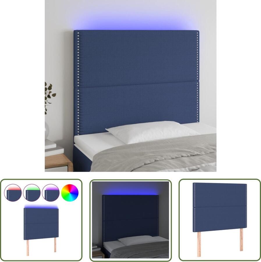 The Living Store Hoofdeind LED-blauw 90 x 5 x 118 128 cm verstelbare hoogte duurzaam materiaal kleurrijke LED-verlichting Hoofd Bord Led Hoofdbord Blauwe Hoofdbord Met Led Verlichting Hoofdbord Stoffen