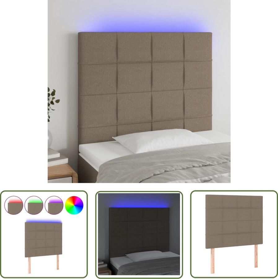 The Living Store Hoofdeind Stoffen LED 90x5x118 128cm verstelbare hoogte Hoofd Bord Led Hoofdbord Met Led Taupecolor Tapijt