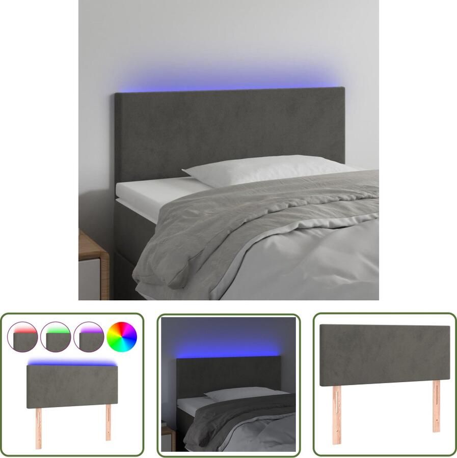 The Living Store Hoofdeinde Donkergrijs Stof 90 x 5 x 78 88 cm Verstelbaar LED-strip Hoofd Bord Led Hoofdbord Fluweel Hoofdbord Grijs Hoofdbord Adjustable Headboard