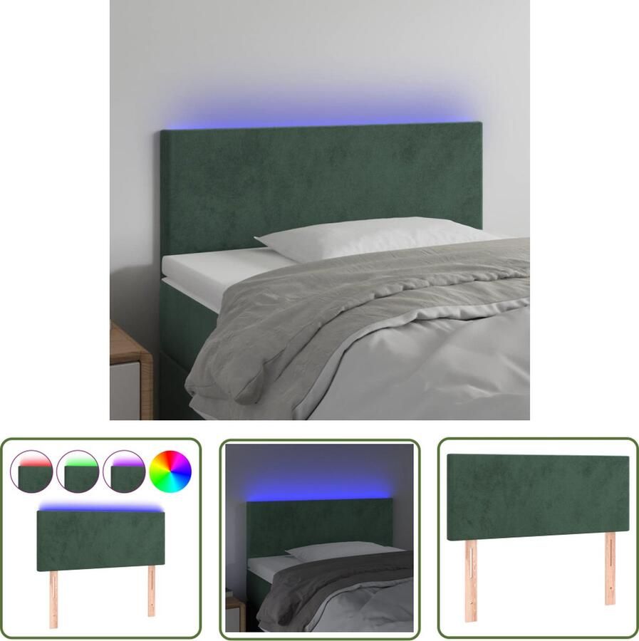 The Living Store LED-Hoofdsteun Donkergroen Fluweel 90x5x78 88 cm Verstelbaar Hoofdeind Comfortabele Ondersteuning Snijdbare LED-Strip USB-Aansluiting Hoofd Bord Led Hoofdbord Velvet Hoofdbord Comfortabele Hoofdbord Groen