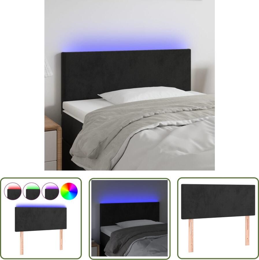 The Living Store Hoofdeinde Zacht Fluweel Verstelbare Hoogte Kleurrijke LED-verlichting Snijdbare LED-strip Zwart 90 x 5 x 78 88 cm Hoofd Bord Led Hoofdbord Fluweel Hoofdbord Zwart Hoofdbord Met Led