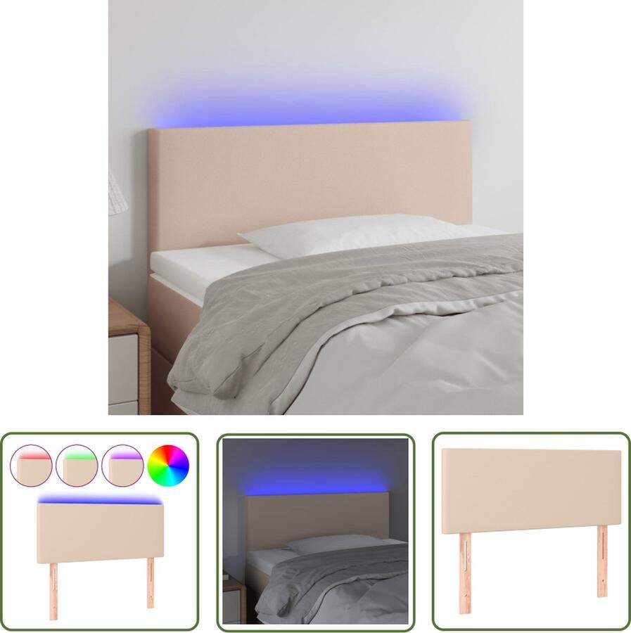 The Living Store Hoofdeinde LED-strip Kunstleer Verstelbaar Comfortabele ondersteuning Cappuccino 90x5x78 88 cm Hoofd Bord Led Hoofdbord Kapstok Bedroom Decor Slaapkamersdecoratie