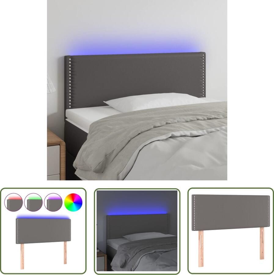 The Living Store Hoofdeind Grijs Kunstleer 90 x 5 x 78 88 cm LED-verlichting Verstelbaar Hoofd Bord Led Hoofdbord Grijs Hoofdbord Kunstleer Hoofdbord Met Licht