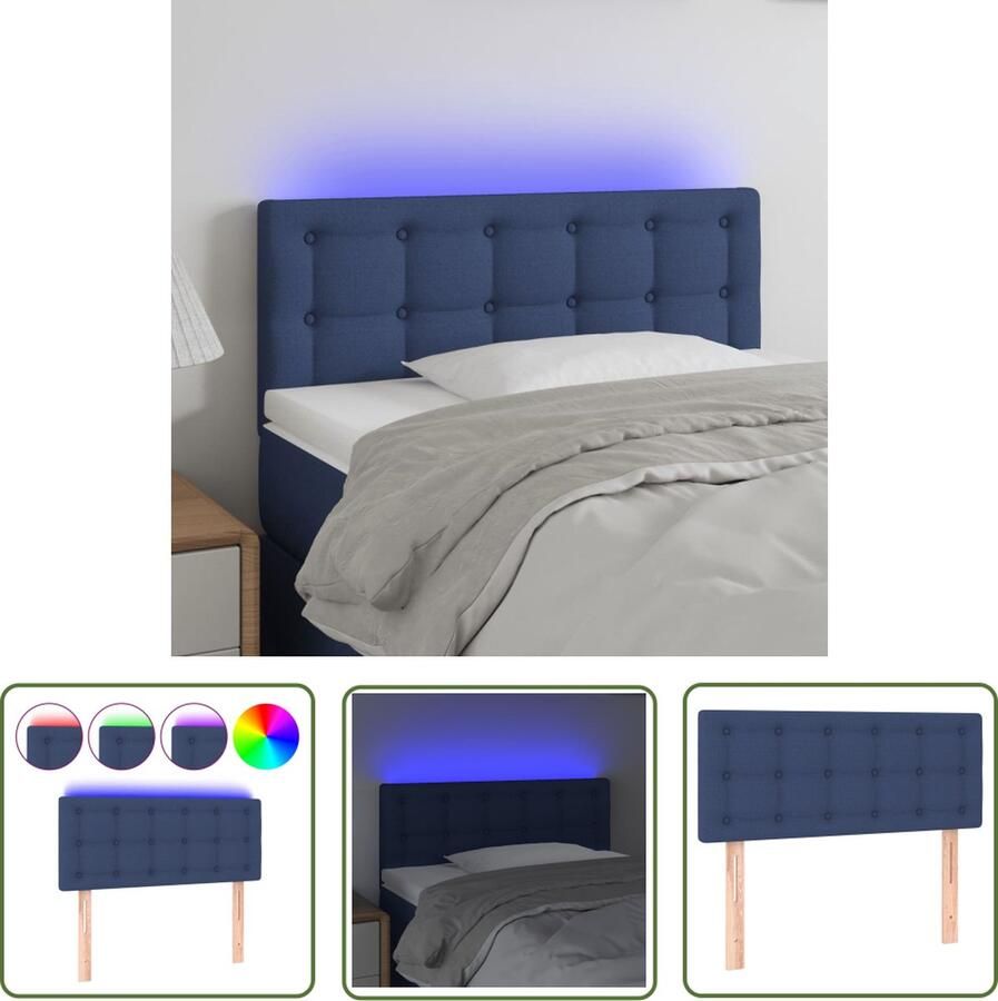 The Living Store Hoofdbord LED 90x5x78 88 cm stof blauw Hoofd Bord Led Hoofdbord Blauw Hoofdbord Stoffen Comfortabel Hoofdbord
