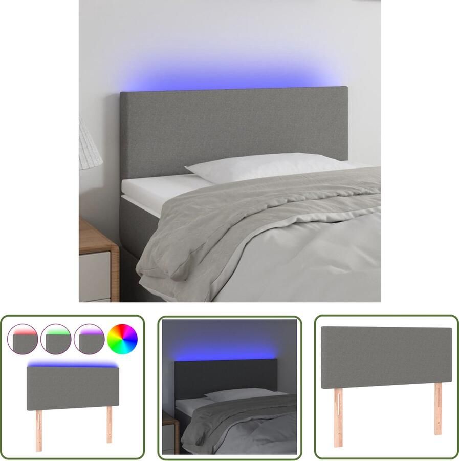 The Living Store Hoofdeind LED 80x5x78 88 cm Donkergrijs Stof Verstelbaar Duurzaam materiaal Hoofd Bord Led Hoofdbord Grijs Hoofdbord Stoffen Comfortabel Hoofdbord