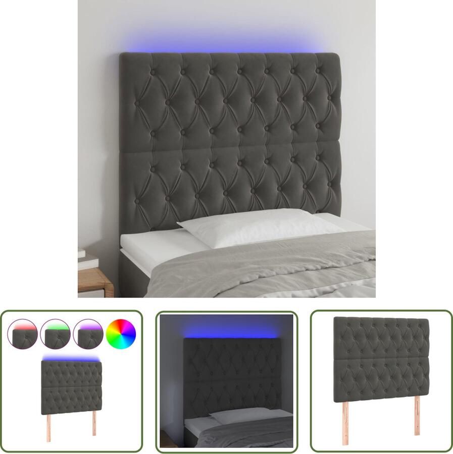The Living Store Hoofdeinde Fluweel LED Verstelbaar 90x7x118 128 cm Donkergrijs Hoofd Bord Led Hoofdbord Velvet Hoofdbord Grijs Hoofdbord Slaapkamersdecoratie