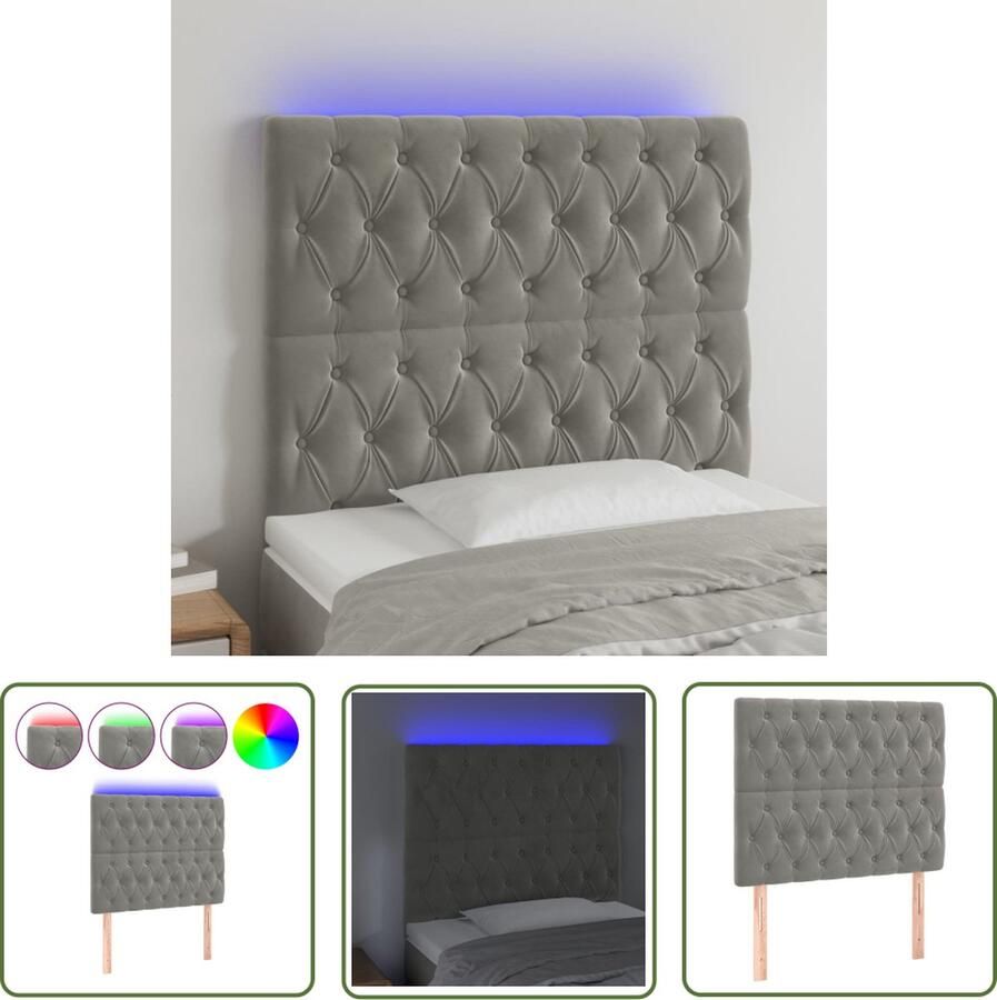 The Living Store Hoofdeinde LED Verstelbaar Lichtgrijs 90 x 7 x 118 128 cm Fluweel Kleurrijke LED-verlichting Hoofd Bord Led Hoofdbord Grijs Velvet Hoofdbord Met Lampjes