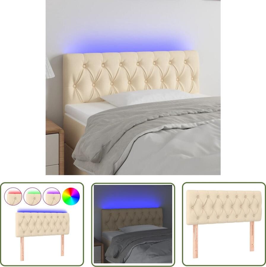 The Living Store Hoofdbord LED 100x7x78 88 cm stof crèmekleurig LED Hoofdbord Hoofdeinde Led Verlichting Creme Stoffen Hoofdbord