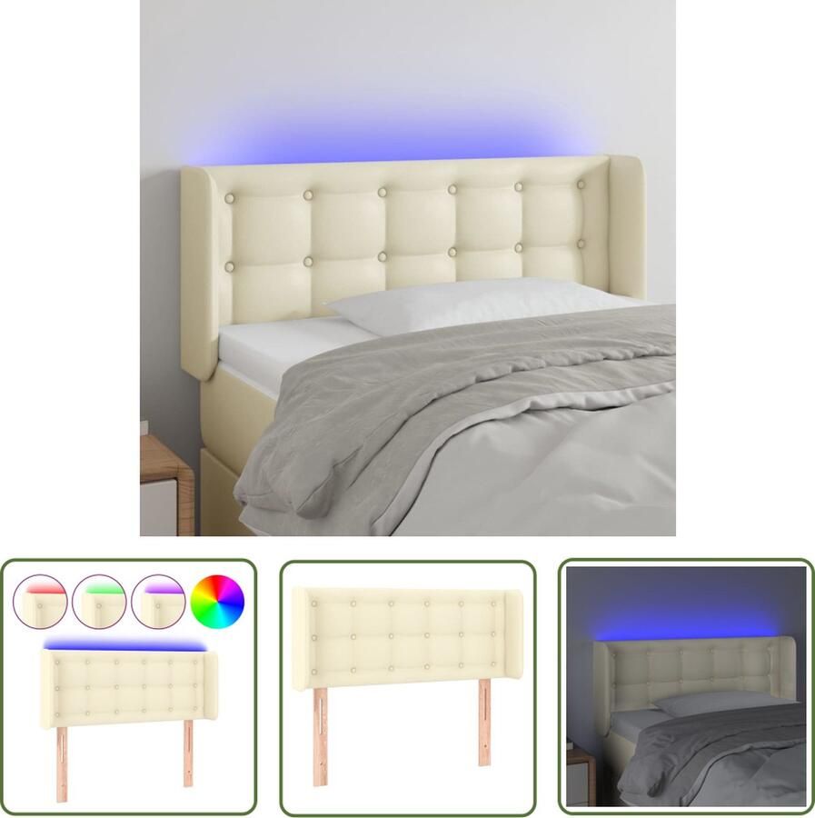 VidaXL Led Hoofdbord Hoofd Bord Hoofdbord LED 93x16x78 88 cm kunstleer crèmekleurig Creme Hoofdbord Kunstleder Hoofdbord Met Led