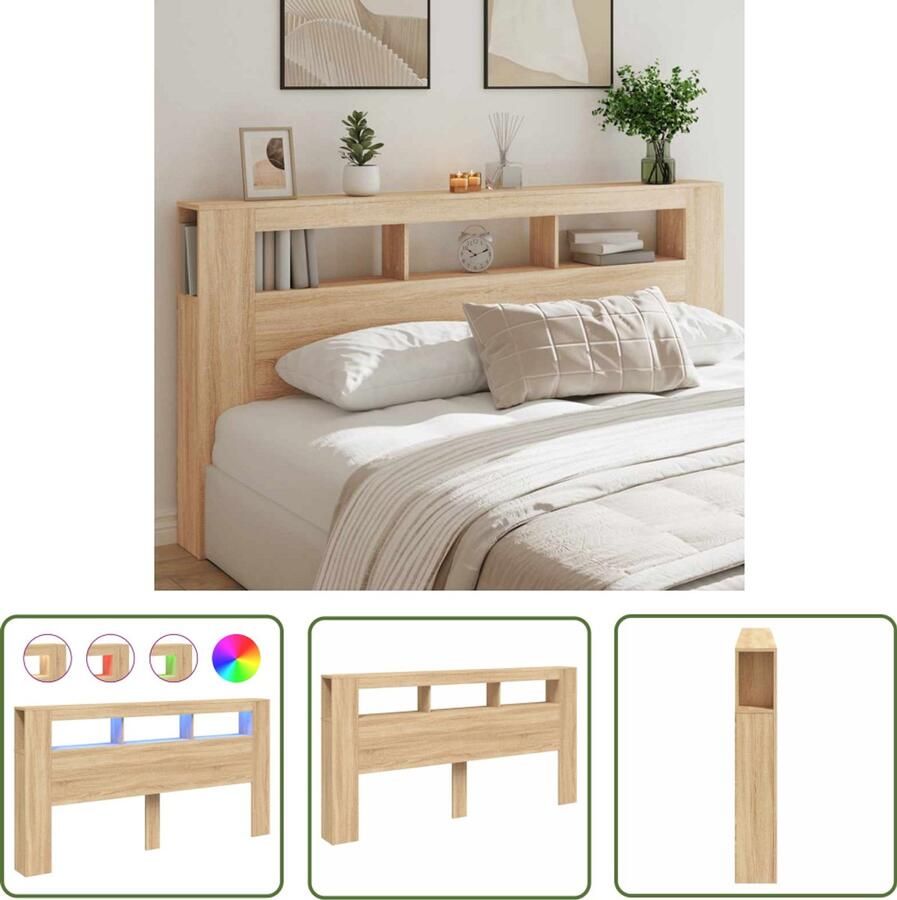 VidaXL Led Hoofdbord Hoofd Bord Hoofdbord met LED 200x18 5x103 5 cm bewerkt hout sonoma eiken Hoofdbord Met Licht Bedroom Furniture Slaapkamermeubilair