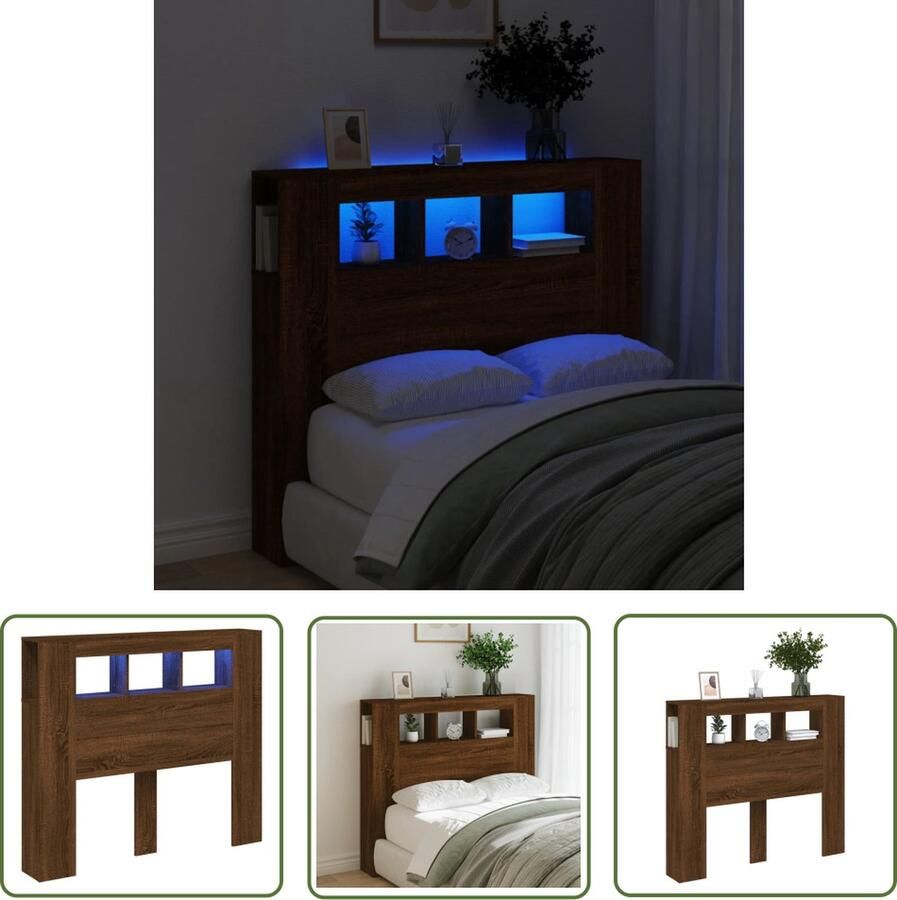 The Living Store Hoofdeinde met LED 120x18 5x103 5 cm bewerkt hout bruineiken Hoofd Bord Led Hoofdbord Rgb Verlichting Houten Hoofdbord Bruine Eiken