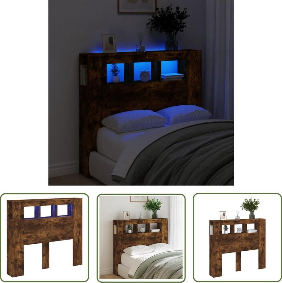 The Living Store Hoofdeinde met LED 120x18 5x103 5 cm bewerkt hout gerookt eiken Hoofd Bord Led Hoofdbord Rgb Verlichting Houten Hoofdbord Bruine Hoofdbord