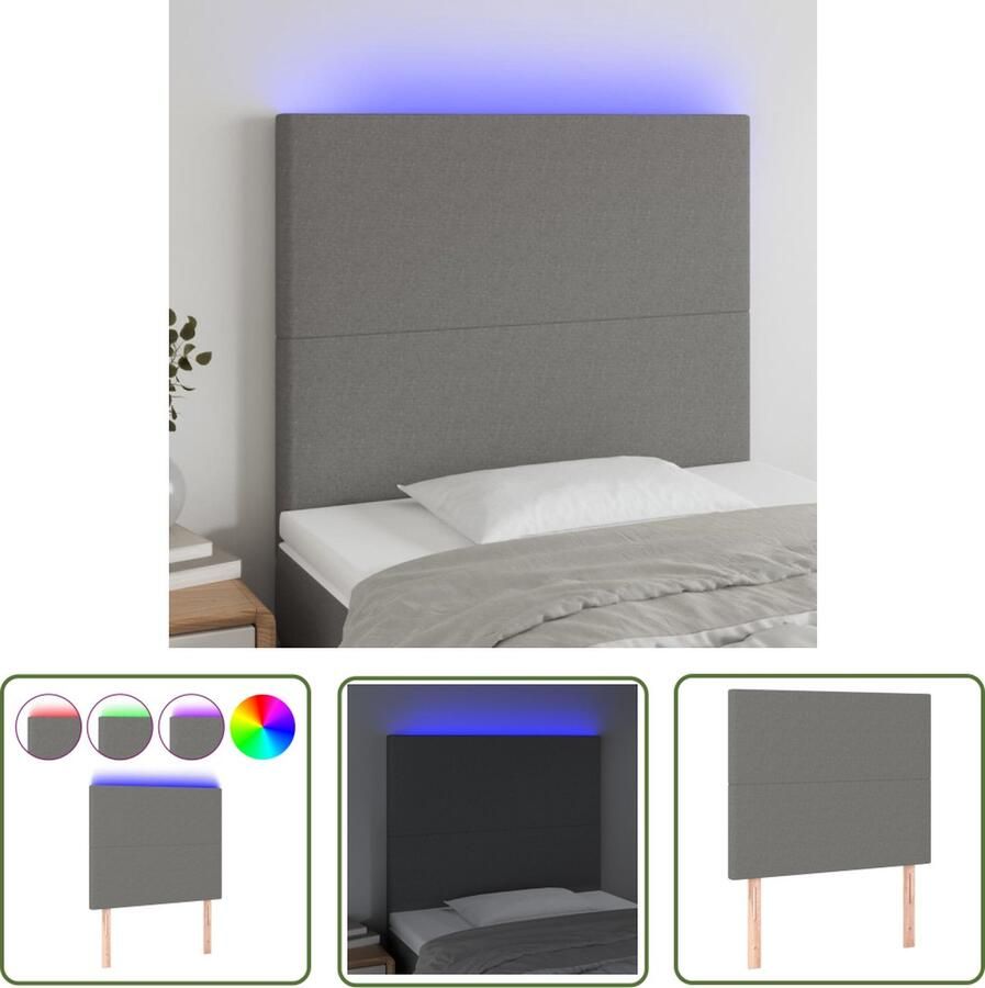 The Living Store Hoofdeind LED-strip 100 x 5 x 118 128 cm donkergrijs stof massief larikshout Hoofdboard Led Hoofdbord Met Led Slaapkamersdecoratie Moderne Hoofdbord