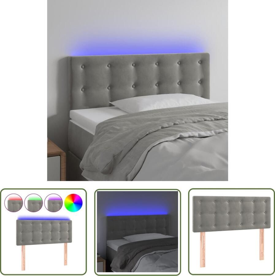 The Living Store Hoofdeind LED-verlichting 100x5x78 88 cm Zacht fluweel Verstelbare hoogte Hoofdboard Led Hoofdbord Velvet Hoofdbord Grijs Hoofdbord Adjustable Hoofdbord