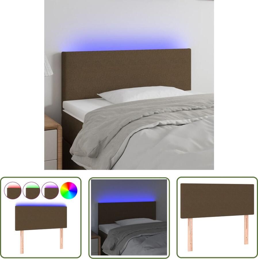 The Living Store Hoofdeind LED-hoofdbord donkerbruin 100x5x78 88 cm verstelbare hoogte Hoofdboard Led Hoofdbord Bruin Beddecoratie Slaapkamers