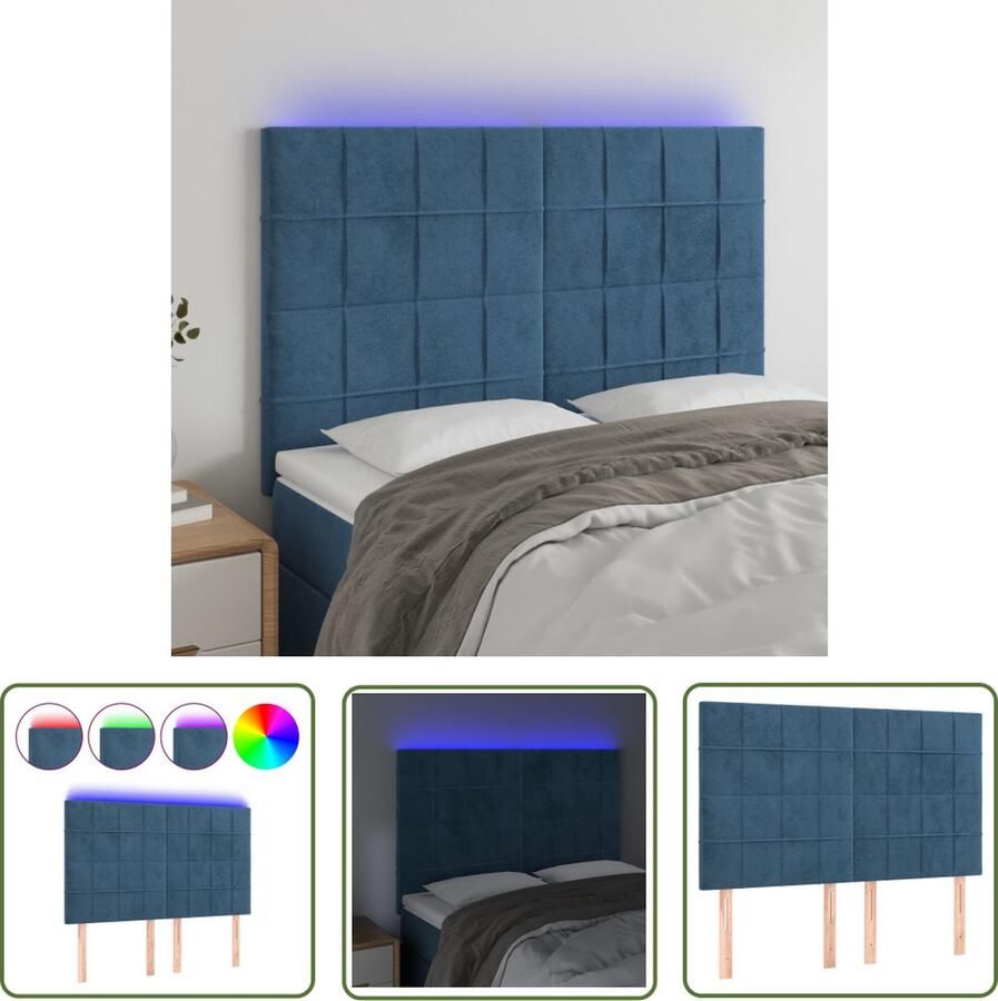 The Living Store Hoofdeinde LED Donkerblauw 144x5x118 128 cm Verstelbaar USB-aansluiting Hoofdboard Led Hoofdbord Velvet Hoofdbord Blauw Hoofdbord Verstelbaar Hoofdbord