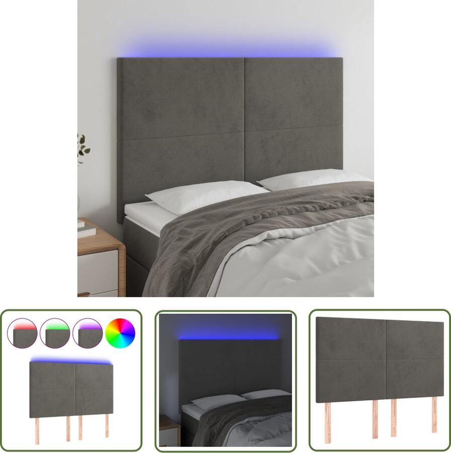 The Living Store Hoofdeind LED Verlichting Verstelbare Hoogte Zacht Fluweel Donkergrijs 144x5x118 128 cm Hoofdboard Led Hoofdbord Velvet Hoofdbord Grijs Hoofdbord Slaapkamersdecoratie
