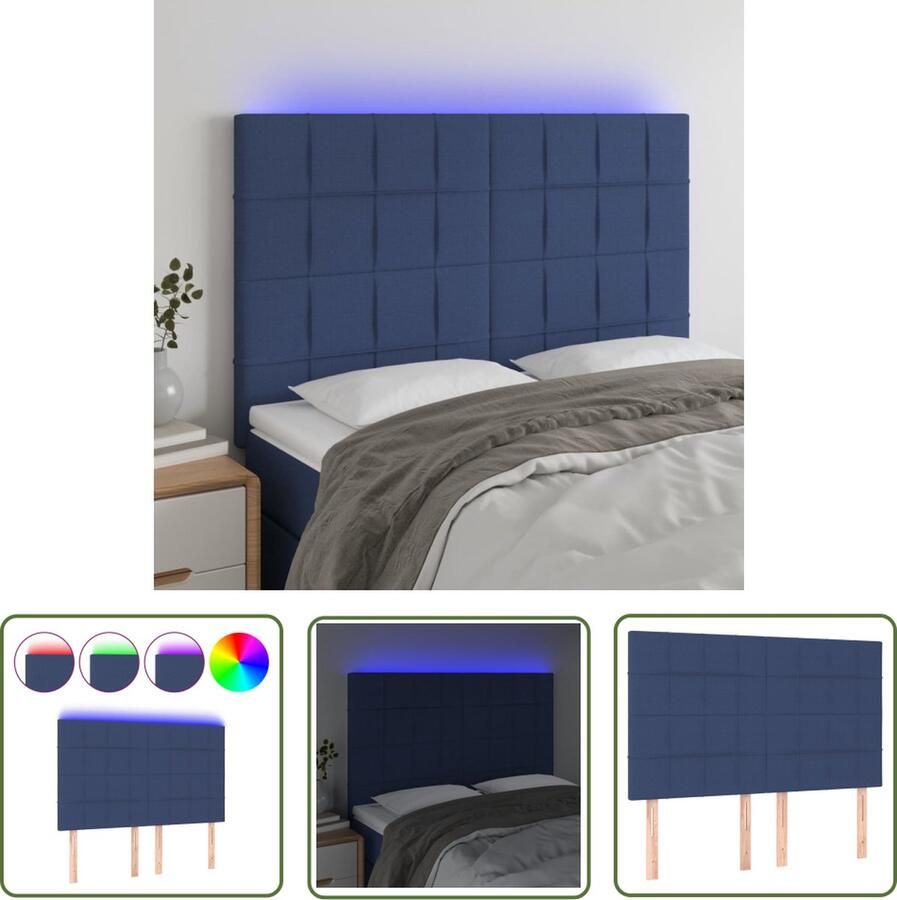 The Living Store Hoofdeind LED-blauw 144 x 5 x 118 128 cm Verstelbaar Hoofdboard Led Hoofdbord Blauwe Hoofdbord Met Led Verlichting Beddecoratie