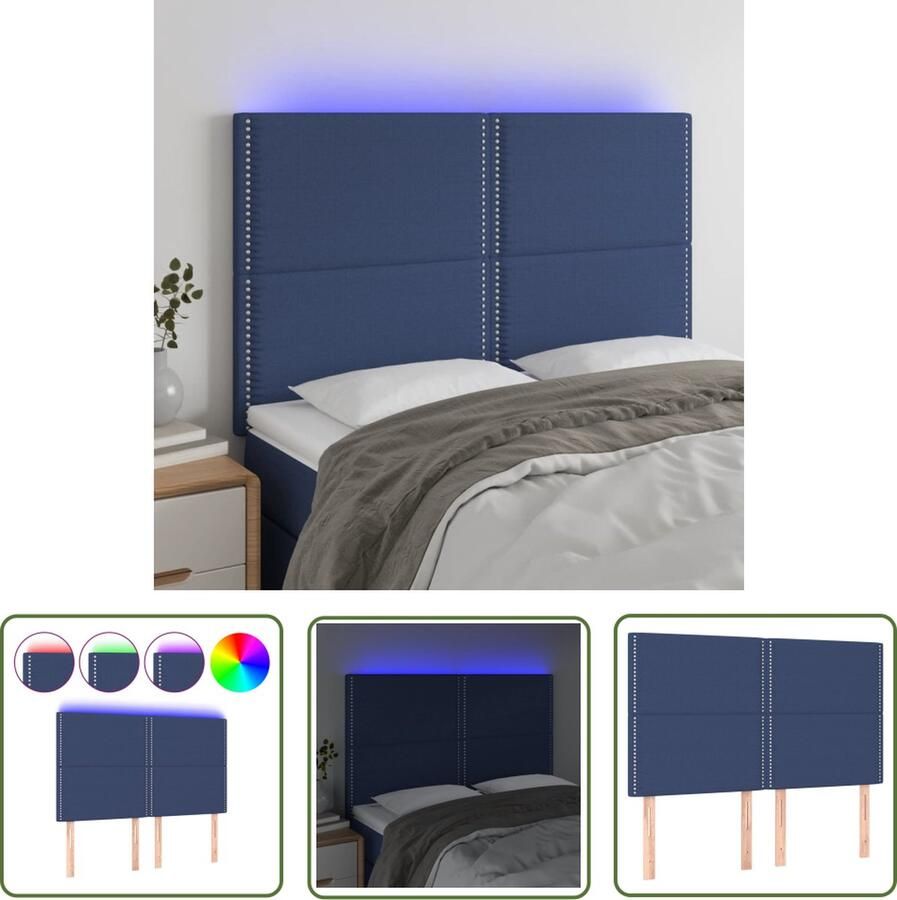 The Living Store Hoofdeind LED blauw 144x5x118 128 cm verstelbaar Hoofdboard Led Hoofdbord Blauw Bedding Accessories Slaapkamers Decoratie