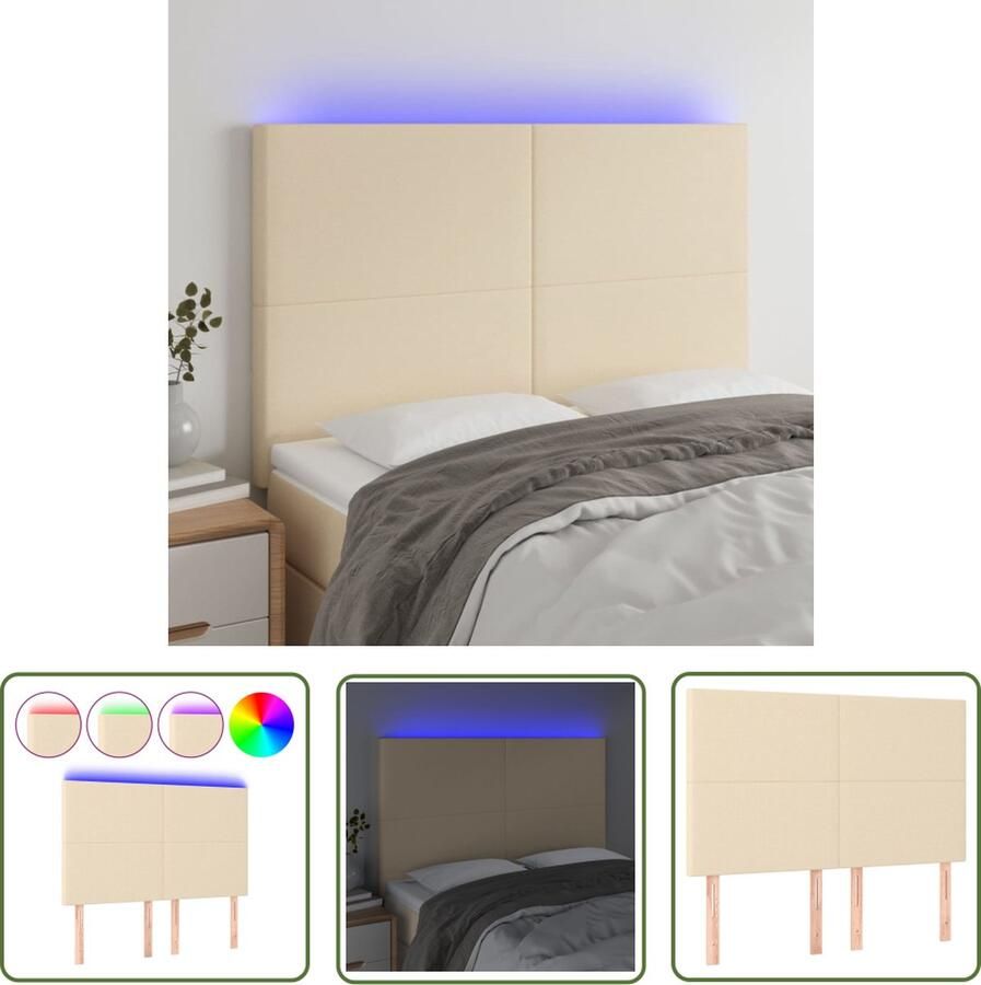 The Living Store Hoofdeind LED-Strip Crème 144 x 5 x 118 128 cm Verstelbaar hoofdbord Hoofdboard Led Hoofdbord Creme Hoofdbord Met Led Verlichting Hoofdbord Bedroom Decor