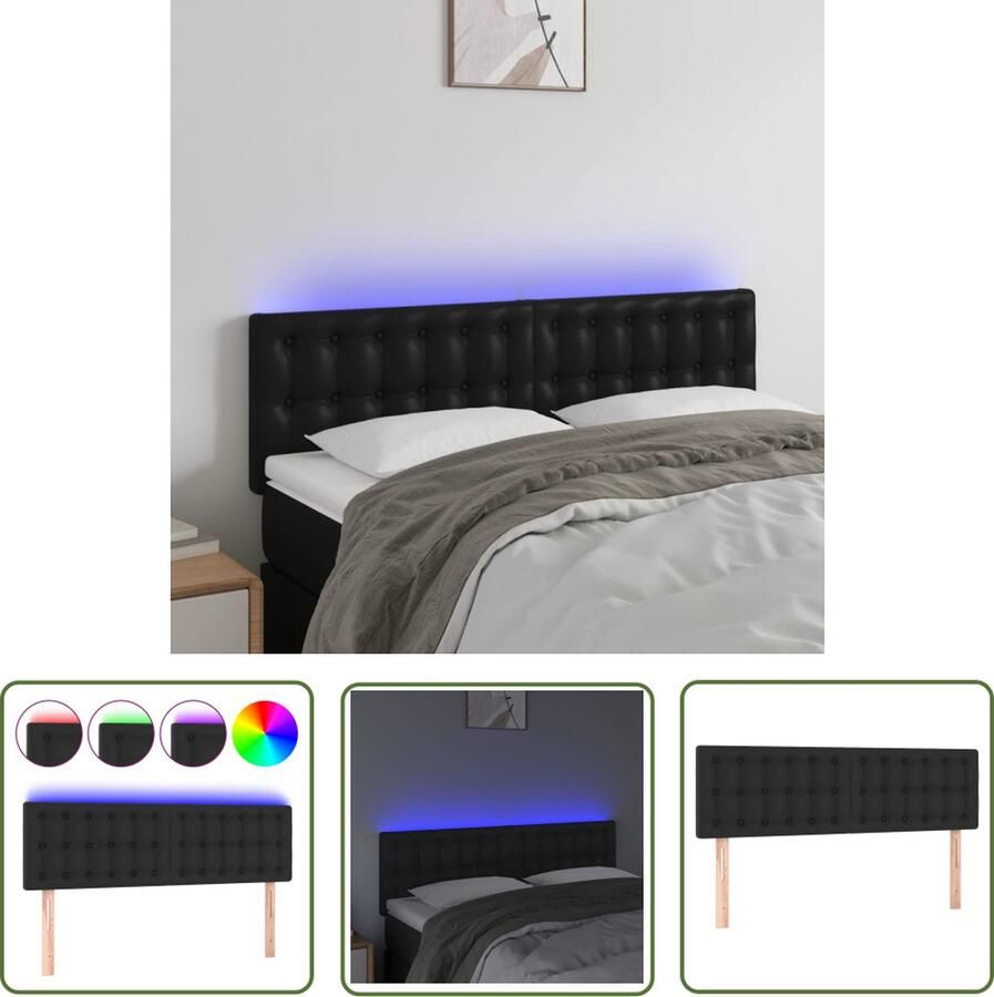 The Living Store Hoofdeind LED-hoofdbord 144 x 5 x 78 88 cm Zwart LED-strip 55 cm IP65 USB-aansluiting Hoofdboard Led Hoofdbord Met Led Verlichting Zwarte Hoofdbord Kunstleder Hoofdbord