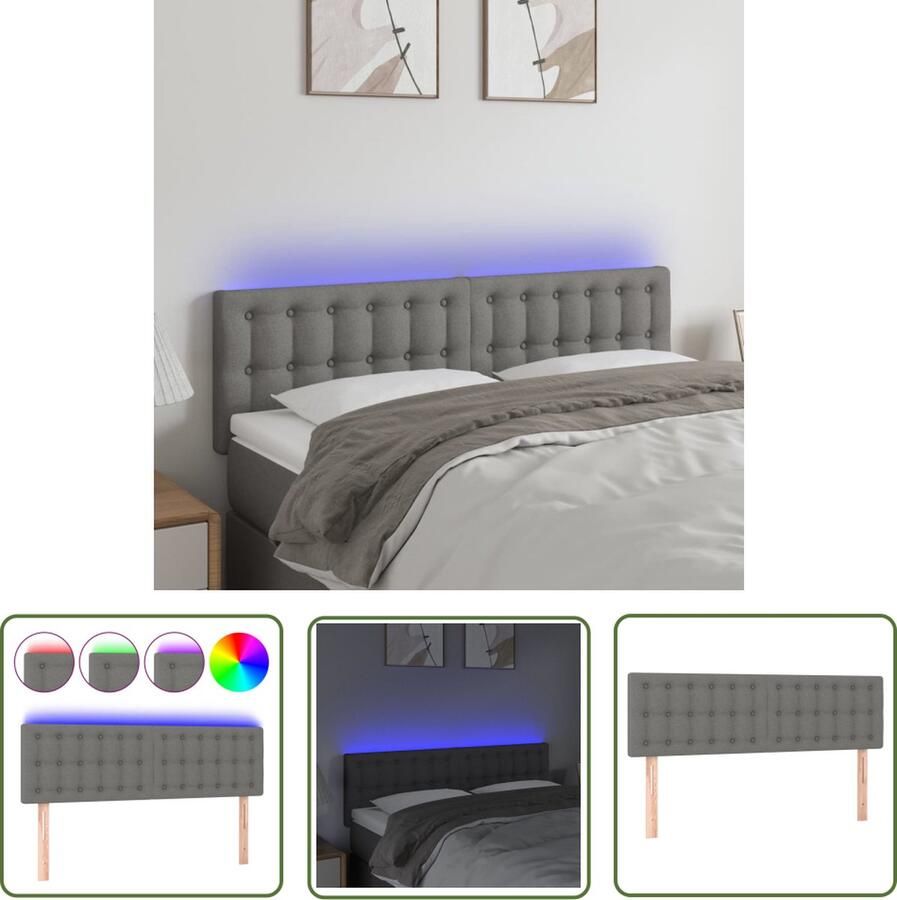 VidaXL Led Hoofdbord Hoofdboard Hoofdbord LED 144x5x78 88 cm stof donkergrijs Hoofdbord Grijs Beddecoratie Slaapkamers