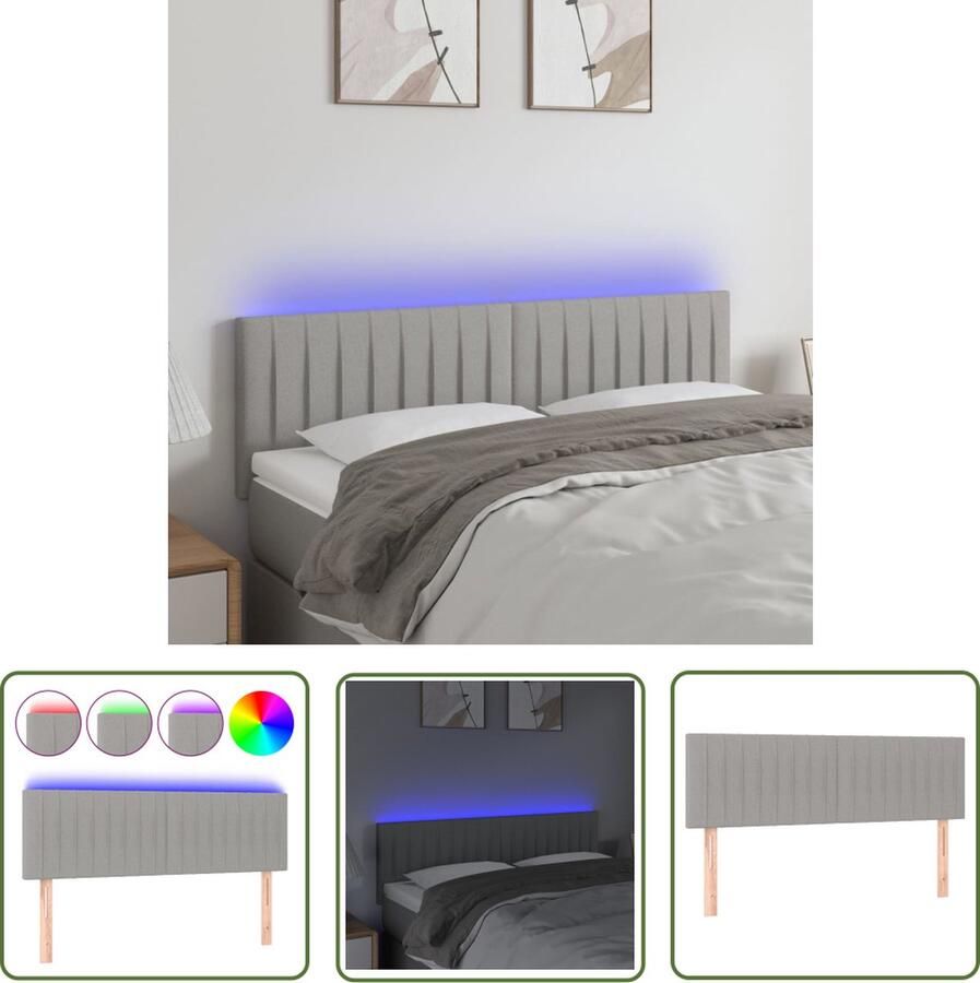 VidaXL Led Hoofdbord Hoofdboard Hoofdbord LED 144x5x78 88 cm stof lichtgrijs Hoofdbord Grijs Bedding Accessories Slaapkamers Decoratie
