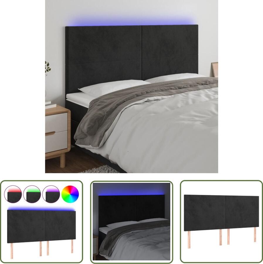 The Living Store Hoofdbord LED 160x5x118 128 cm fluweel zwart Hoofdboard Led Hoofdbord Velvet Hoofdbord Zwarte Hoofdbord Comfortabele Hoofdbord